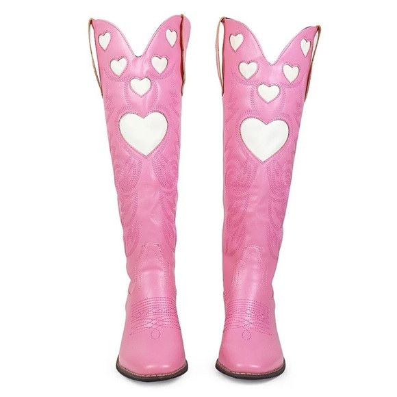 The Unbranded Brand Shoes - Pink Heart Embroidered Cowboy Boots / Size 39 / EUC